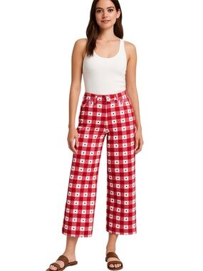OAT New York Women’s High Rise Wide Leg Crop Ankle Pants Red Cherries Fruit 26